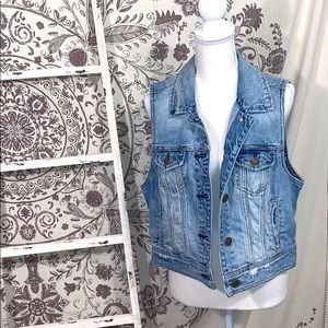 AE Blue Distressed Jean Vest Jacket